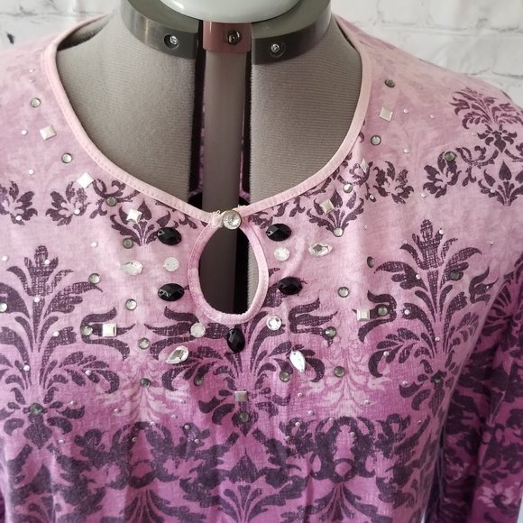 Gloria Vanderbilt Purple Hombre Embellished Top Lg - Picture 7 of 15